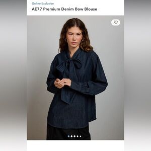 AE77 Premium Denim Bow Blouse